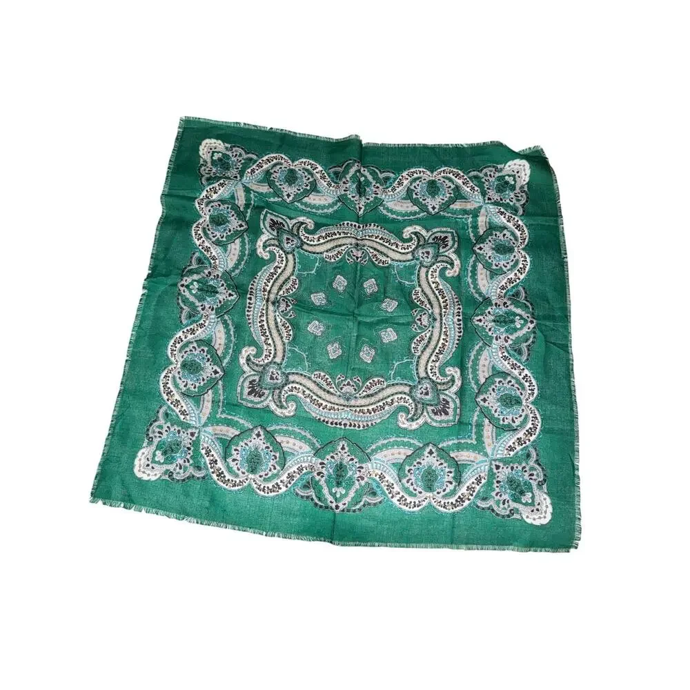 Vintage Green Paisley Floral Square Scarf Boho Cottagecore Bandana hair purse